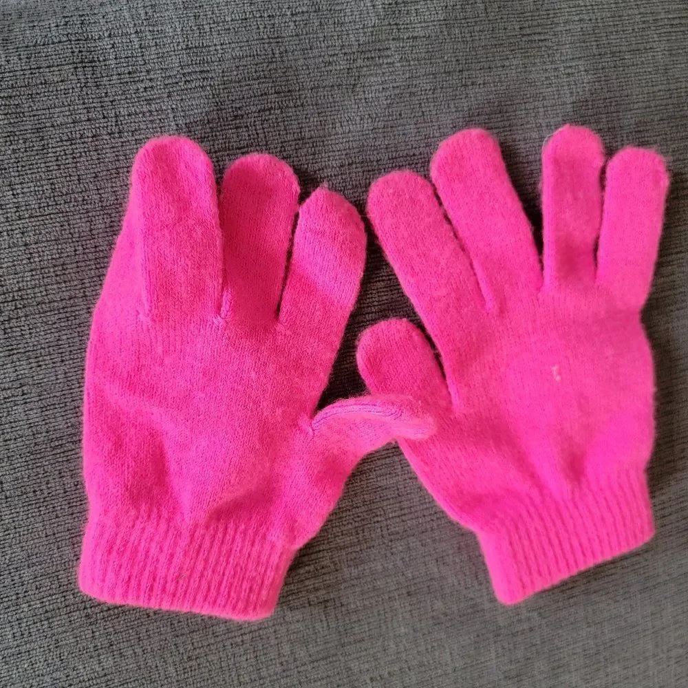 Kid's Girl Neon Pink knitted Winter Gloves Size OS
